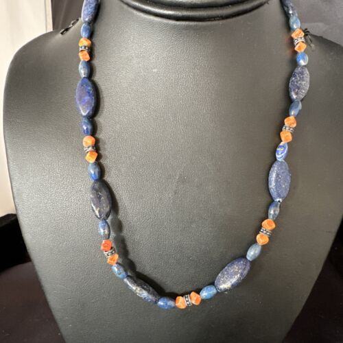 Men's Lapis Lazuli & Spiny Oyster Necklace | Navajo Sterling Silver | 18" | Authentic Native American | 15266