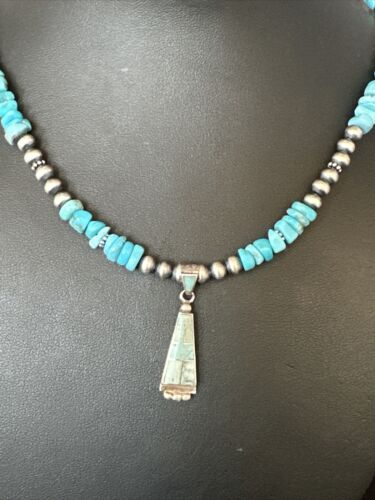 Navajo Kingman Turquoise Pendant Necklace | Sterling Silver | Native American Handmade | 14833