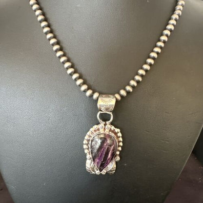 Navajo Pearls Purple Sugilite Pendant Necklace | Sterling Silver Beads | Authentic Native American Handmade | 16462