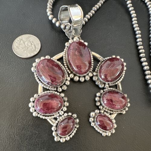 Navajo Purple Spiny Oyster Naja Pendant Necklace | Sterling Silver | Native American Handmade | 16101