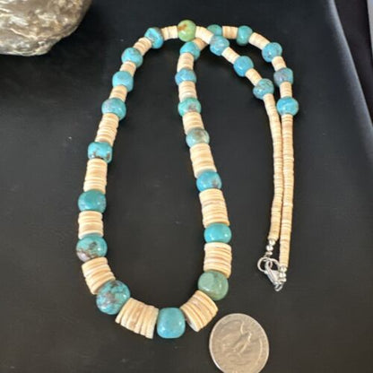 Santo Domingo Blue Nugget Turquoise Necklace | Sterling Silver | 28" | Authentic Native American Handmade | 15292