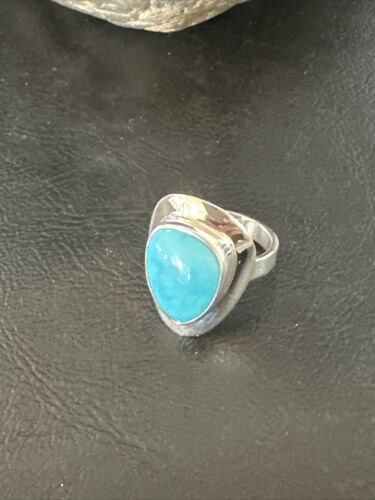 Navajo Sterling Silver Blue Kingman Turquoise Ring | Sz 8 | Authentic Native American Handmade | 17597