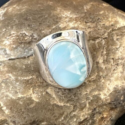 Navajo Blue Larimar Ring | Sterling Silver | Sz 9 | Authentic Native American Handmade | 16600