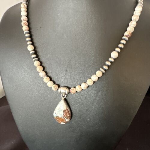 Women's Navajo Wild Horse Opal Necklace Pendant | Sterling Silver | Authentic Native American Handmade | 15814