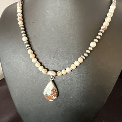 Women's Navajo Wild Horse Opal Necklace Pendant | Sterling Silver | Authentic Native American Handmade | 15814
