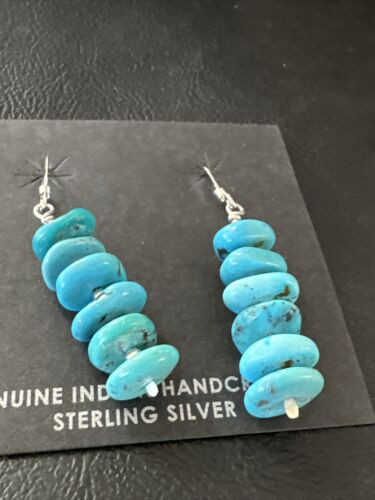 Navajo Blue Cluster Turquoise Bead Earrings | 8mm | Sterling Silver | Authentic Native American Handmade | 15842