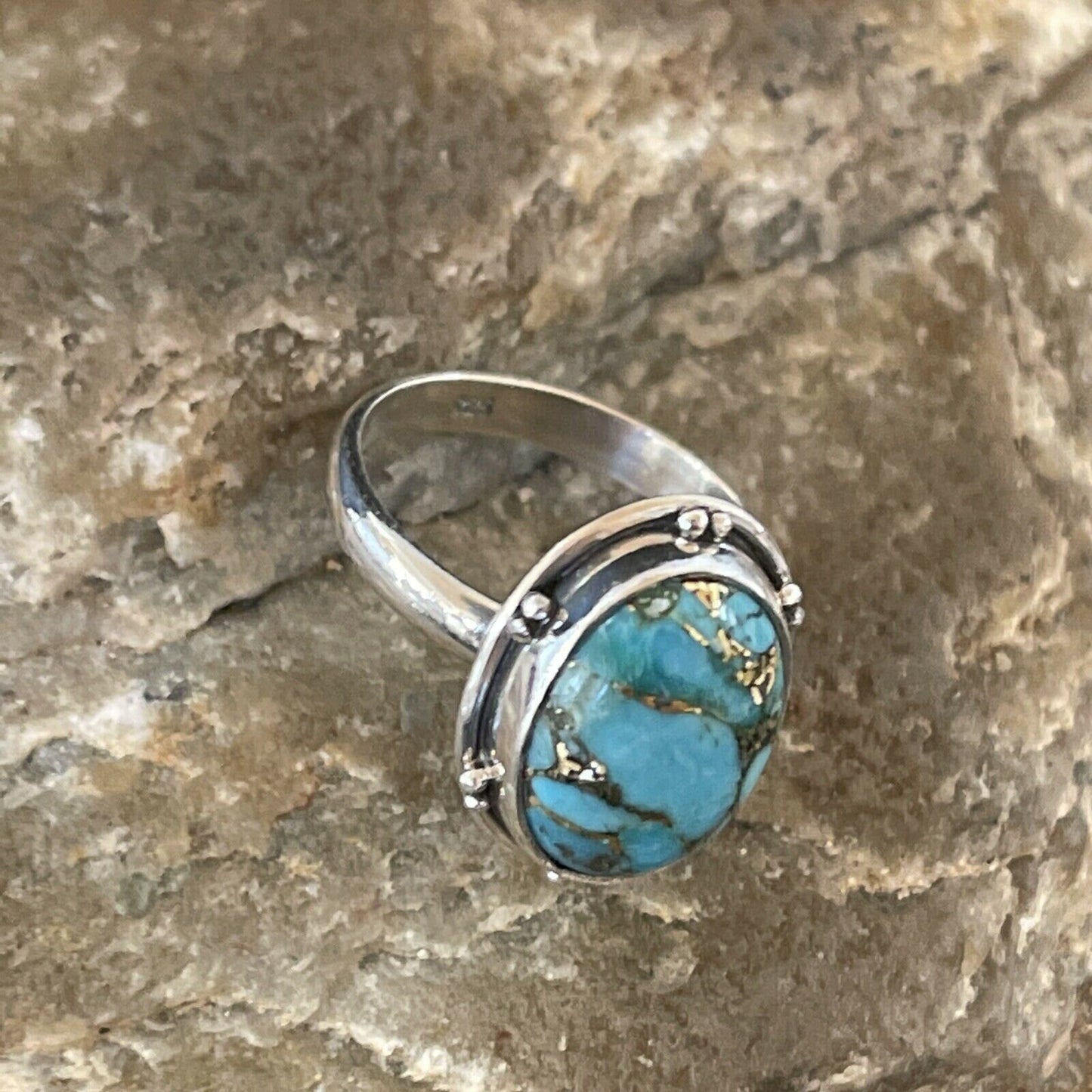 Navajo Blue Turquoise Ring | Sterling Silver | Sz 7 | Authentic Native American Handmade | 11417