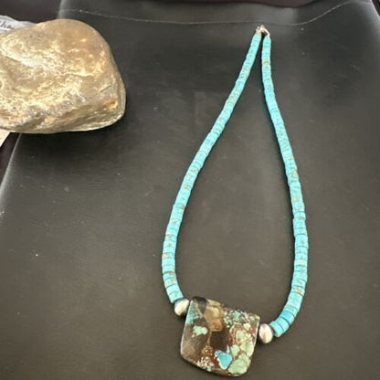 Navajo SpiderWeb Turquoise Heishi Pearls Necklace | Sterling Silver | 20" | 16912
