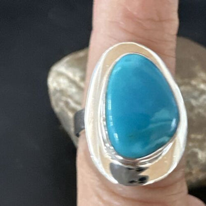 Navajo Blue Kingman Turquoise Ring | Sterling Silver | Sz 7 | Authentic Native American Handmade | 16590