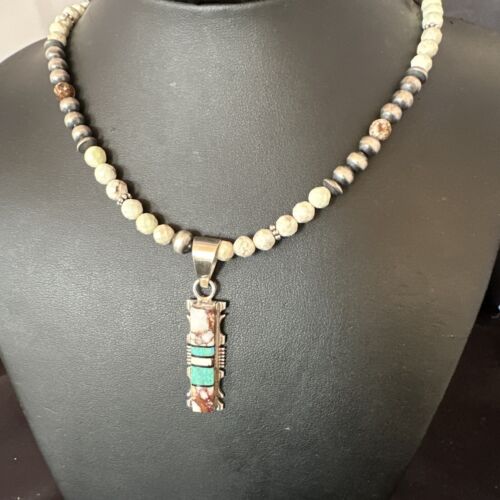Women's Navajo Sterling Silver Wild Horse Opal Pendant Necklace | Multi-Stone | 15812 - Masha USA