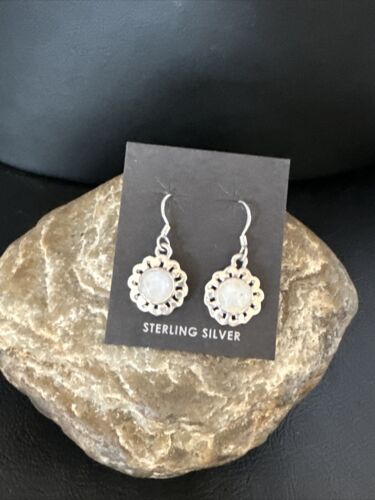 Navajo White Mother of Pearl Dangle Earrings | Sterling Silver | Authentic Native American Handmade | 15307