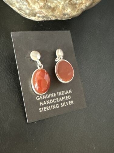 Navajo Burgundy Carnelian Dangle Earrings | Sterling Silver | Authentic Native American Handmade | 14924