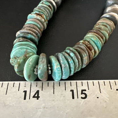Navajo Blue Green Turquoise Necklace | Sterling Silver | Authentic Native American | 21" | 16958