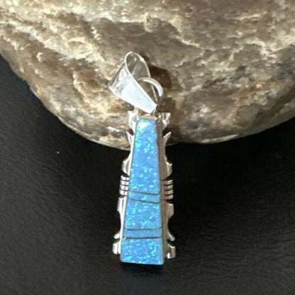 Navajo Blue Opal Inlay Pendant Necklace | Sterling Silver | Authentic Native American Handmade | 15672