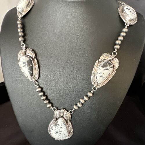 Navajo White Buffalo Turquoise Pendant Necklace | Sterling Silver | Authentic Native American Handmade | 15249