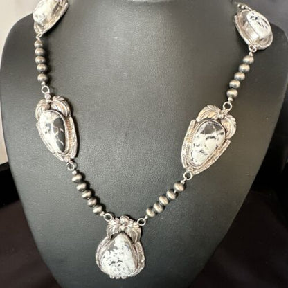 Navajo White Buffalo Turquoise Pendant Necklace | Sterling Silver | Authentic Native American Handmade | 15249