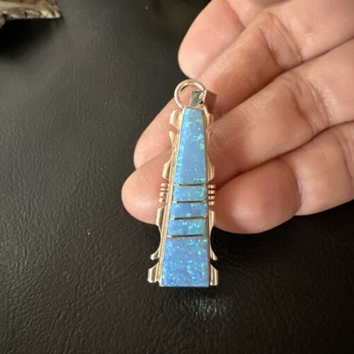 Blue Opal Inlay Pendant Necklace | Navajo Sterling Silver | Authentic Native American Jewelry | 18" | SF15673