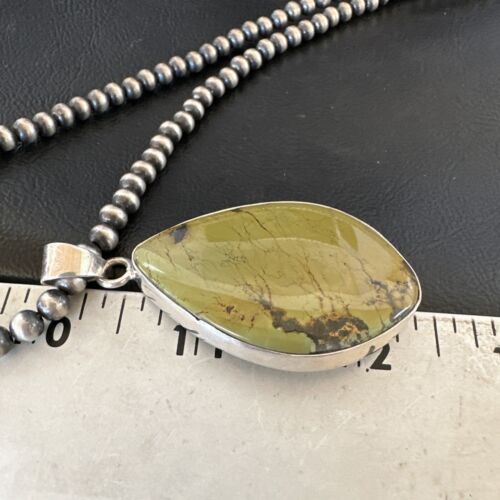 Men's Navajo Green Turquoise Pendant Necklace | Sterling Silver | Authentic Native American Handmade | 16276