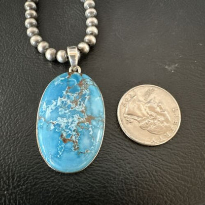 Navajo Blue Spiderweb Turquoise Pendant Necklace | Sterling Silver | Authentic Native American Handmade | 17015