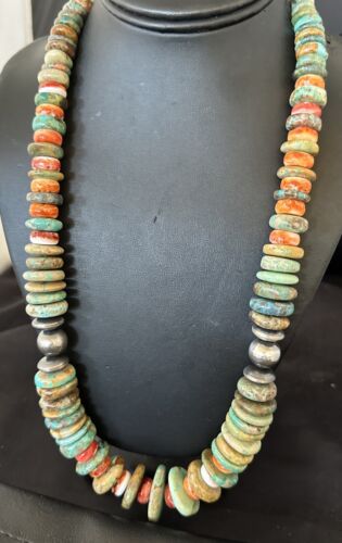 Royston Turquoise Spiny Graduated Navajo Pearls Necklace | Sterling Silver | Authentic Native American | 25" | 17003