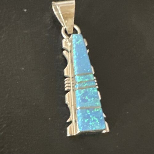 Navajo Blue Opal Inlay Pendant Necklace | Sterling Silver | Authentic Native American Handmade | 15671