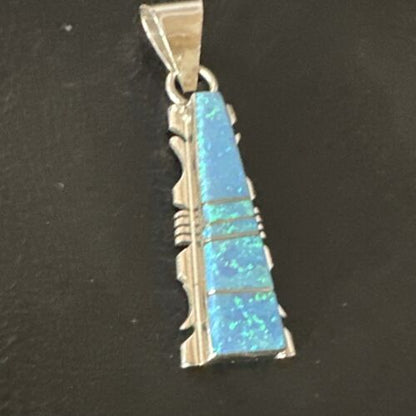 Navajo Blue Opal Inlay Pendant Necklace | Sterling Silver | Authentic Native American Handmade | 15671