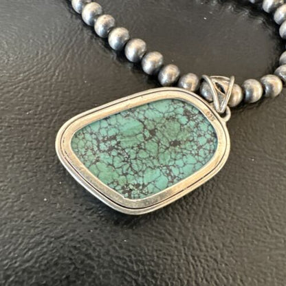 Men's Navajo Blue Spiderweb Turquoise Pendant Necklace | Sterling Silver | Authentic Native American Handmade | 16274