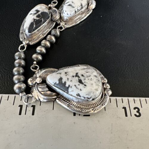 Navajo White Buffalo Turquoise Pendant Necklace | Sterling Silver | Authentic Native American Handmade | 15249