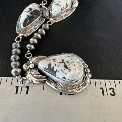Navajo White Buffalo Turquoise Pendant Necklace | Sterling Silver | Authentic Native American Handmade | 15249