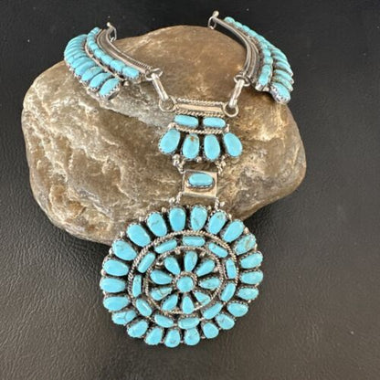 Navajo Blue Turquoise Choker Necklace | Sterling Silver | 17" | Authentic Native American Handmade | 15906