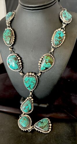 Men's Lariat Blue Spiderweb Turquoise Necklace | Navajo Handmade | 31" | 17453