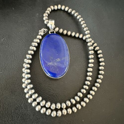 Navajo Blue Lapis Pendant with Pearls | Sterling Silver Necklace | 20" | Authentic Native American Handmade | 16910