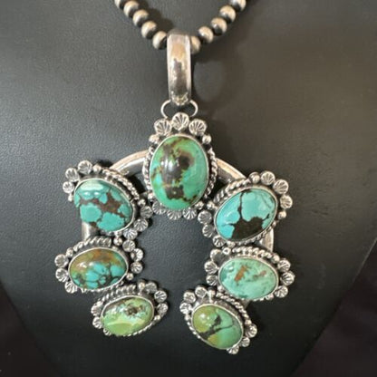 Men's Blue Spiderweb Turquoise Naja Pendant Necklace | Navajo Sterling Silver | 16950