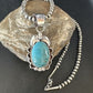 Navajo Pearls Blue Turquoise Necklace Pendant | Sterling Silver | Authentic Native American Handmade | 14881