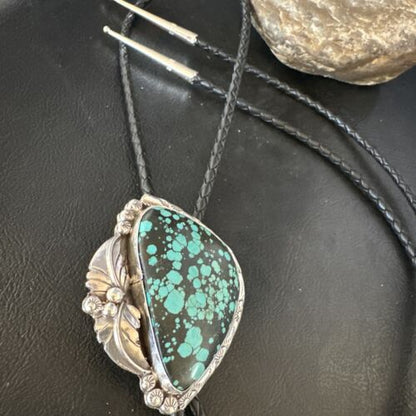 Men's Blue Spiderweb Turquoise Bolo Tie | Navajo Sterling Silver | Authentic Native American Handmade | 15011