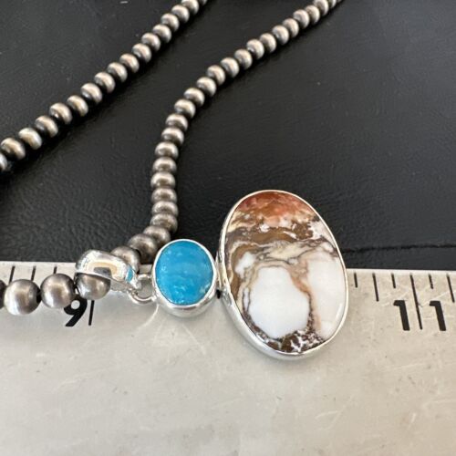 Navajo Wild Horse | Blue Kingman Turquoise Necklace | Sterling Silver | Authentic Native American Handmade | 17341 - Masha USA