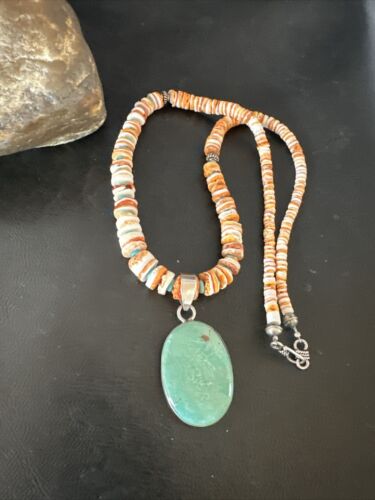 Navajo Green Turquoise Pendant | Sterling Silver | Authentic Native American Handmade | 17452