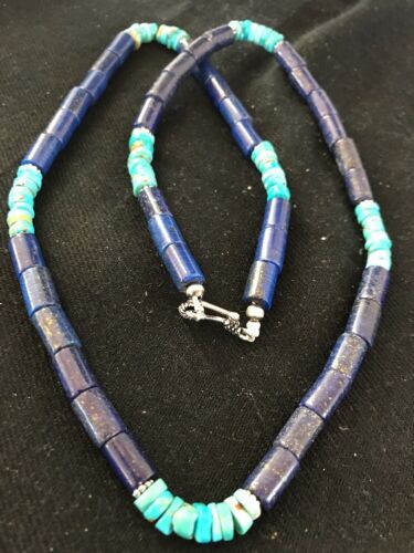 Navajo Lapis Turquoise Men's Necklace | Sterling Silver | 23" | Authentic Native American Handmade | 15017