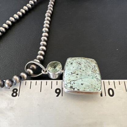 Navajo Dry Creek Turquoise Topaz Pendant Necklace | Sterling Silver | Authentic Native American Handmade | 16307