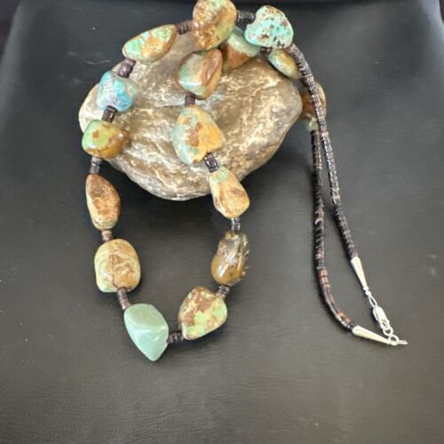 Navajo Green Turquoise Chunky Pearls Necklace | Sterling Silver Shell | 27" | Authentic Native American Handmade | 17397