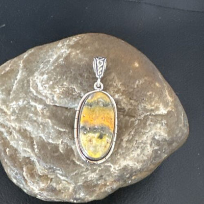 Navajo Bumblebee Jasper Pendant Necklace | Sterling Silver | Authentic Native American Handmade | 15960