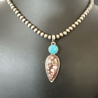 Navajo Wild Horse Blue Kingman Turquoise Necklace | Sterling Silver | SW Pendant | 17319