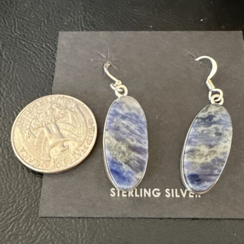 Blue Denim Lapis Dangle Earrings | Sterling Silver | 1" | 15808