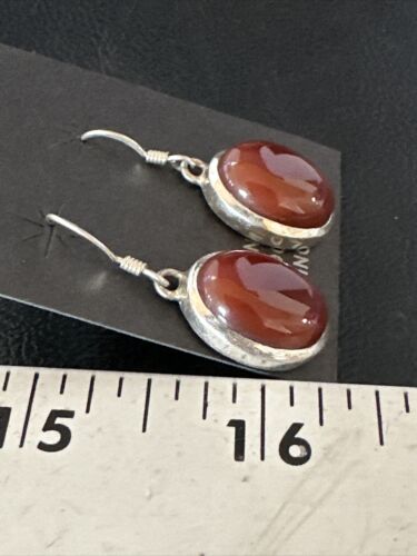 Navajo Burgundy Carnelian Dangle Earrings | Sterling Silver | Authentic Native American Handmade | 14927