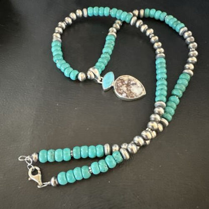 Wild Horse | Blue Kingman Turquoise Necklace Pendant | Sterling Silver | Multi-Stone | 17575