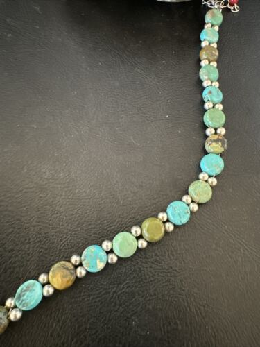 Women's Blue Turquoise Bead Bracelet | Southwestern Sterling Silver Link | 8" | 17237