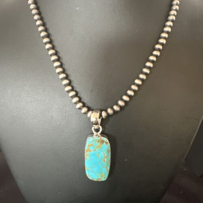 Navajo Blue Kingman Turquoise Pendant Necklace | Sterling Silver | 20" | Authentic Native American Handmade | 16698