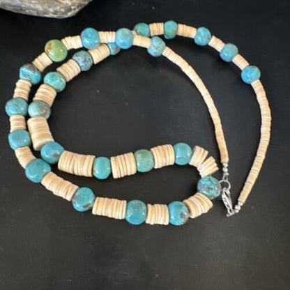 Santo Domingo Blue Nugget Turquoise Necklace | Sterling Silver | 28" | Authentic Native American Handmade | 15292