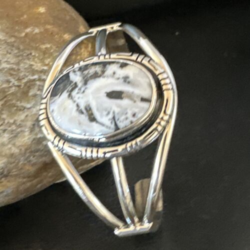 Women's White Buffalo Turquoise Cuff Bracelet | Navajo Sterling Silver | Authentic Native American Handmade | 16249