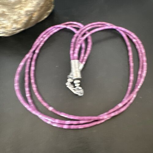Sugilite Heishi Bead Necklace | 3 Strand | Stabilized Sterling Silver | Authentic Native American Handmade | 15999
